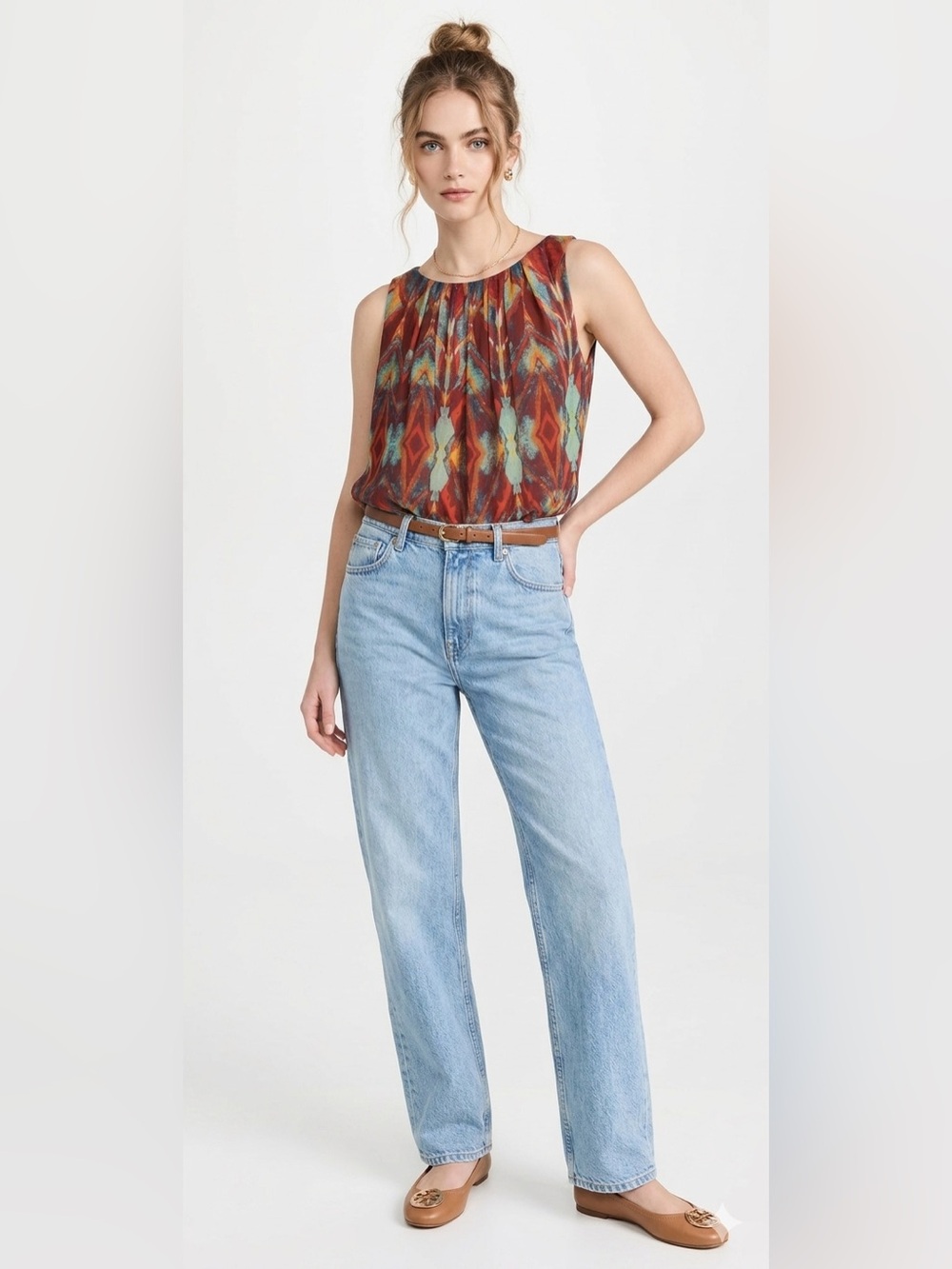 ALICE + OLIVIA Tribal Diamond Sleeveless Southwest Print Blouse - Picture 9 of 9